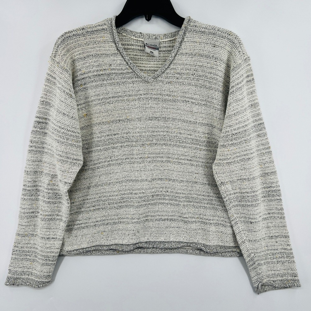 Columbia Vertex Sweater Womens L Gray White V-Neck Textured Knit Earthy Marled